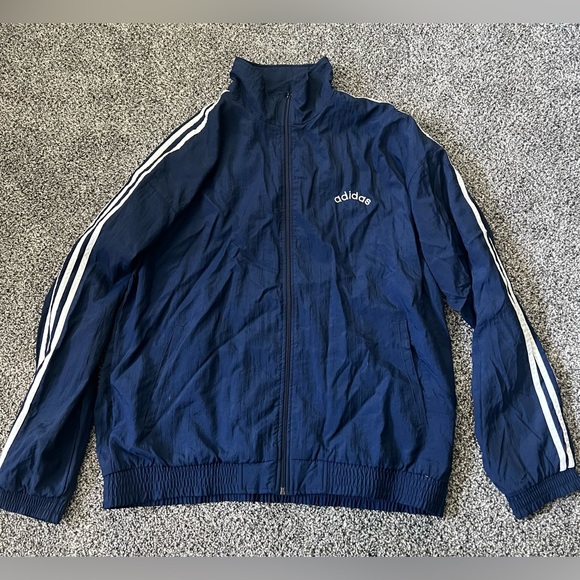 adidas Other - Rare Vintage D8 F182 Adidas Blue and White Striped Zip Up Windbreaker Jacket NWT